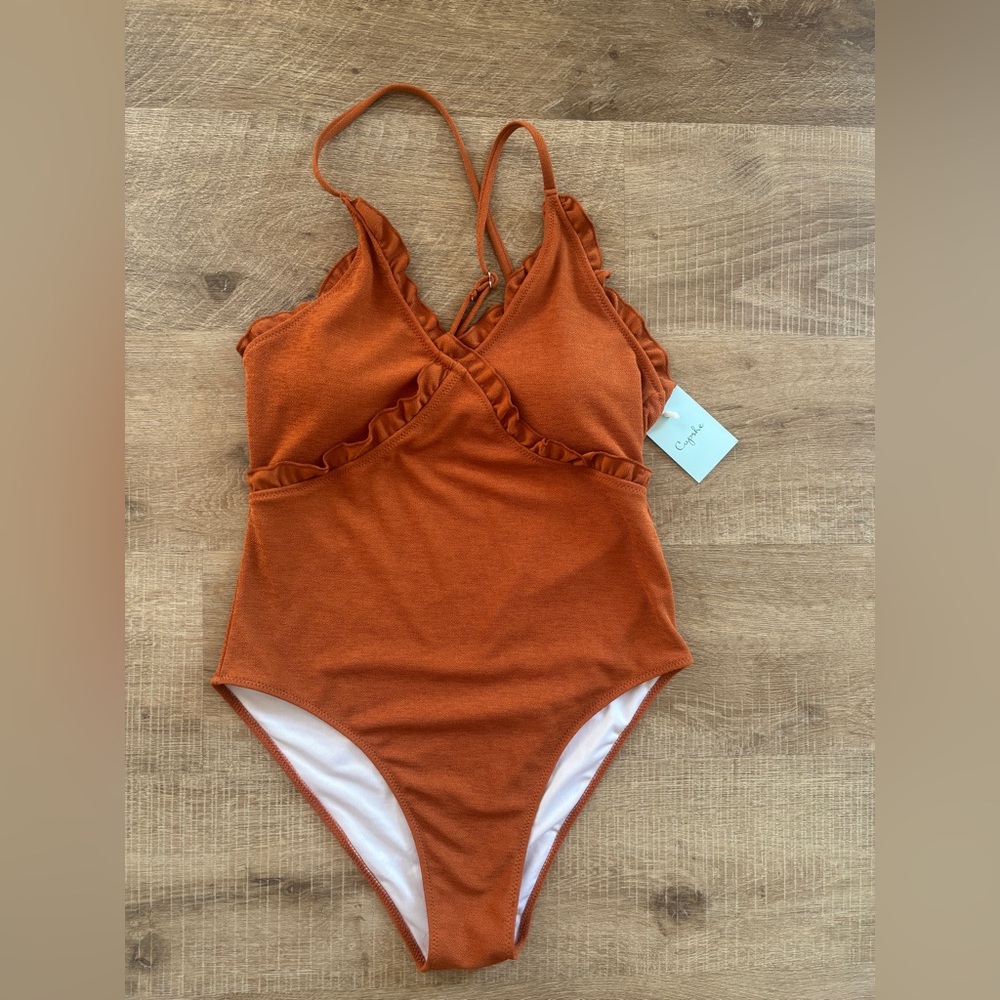 Cupshe One Piece in Rust with Ruffles